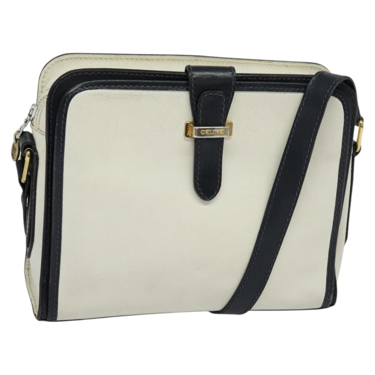 CELINE Shoulder Bag Leather White Auth BA829