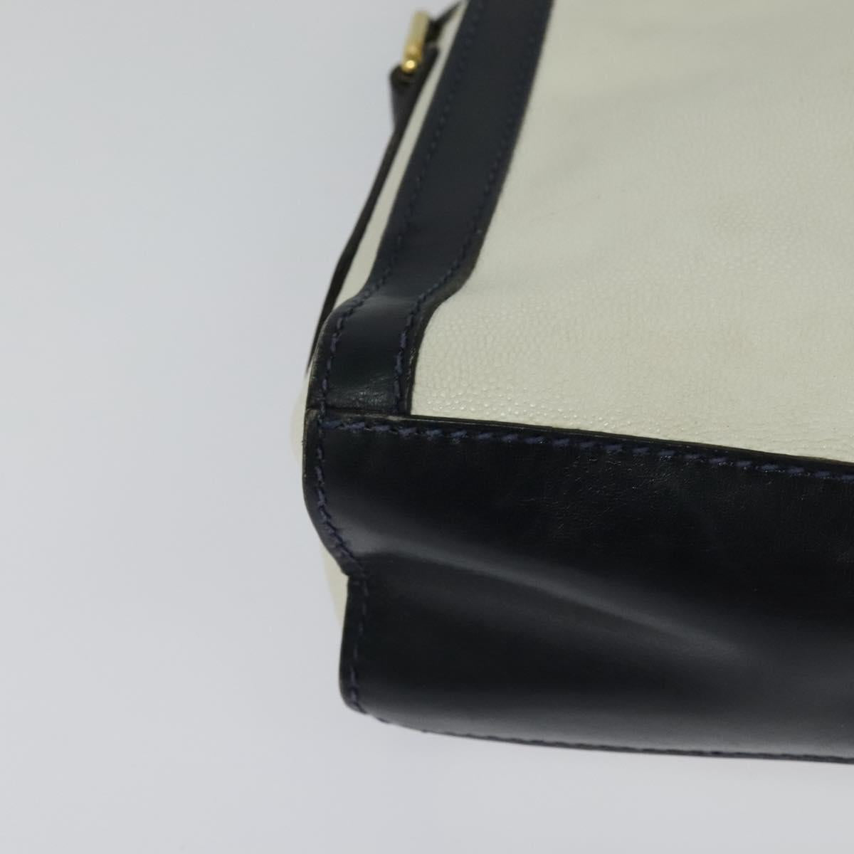 CELINE Shoulder Bag Leather White Auth BA829
