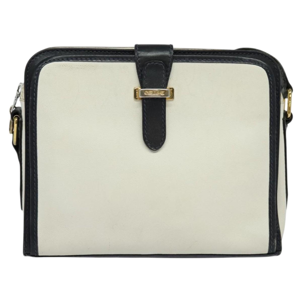 CELINE Shoulder Bag Leather White Auth BA829