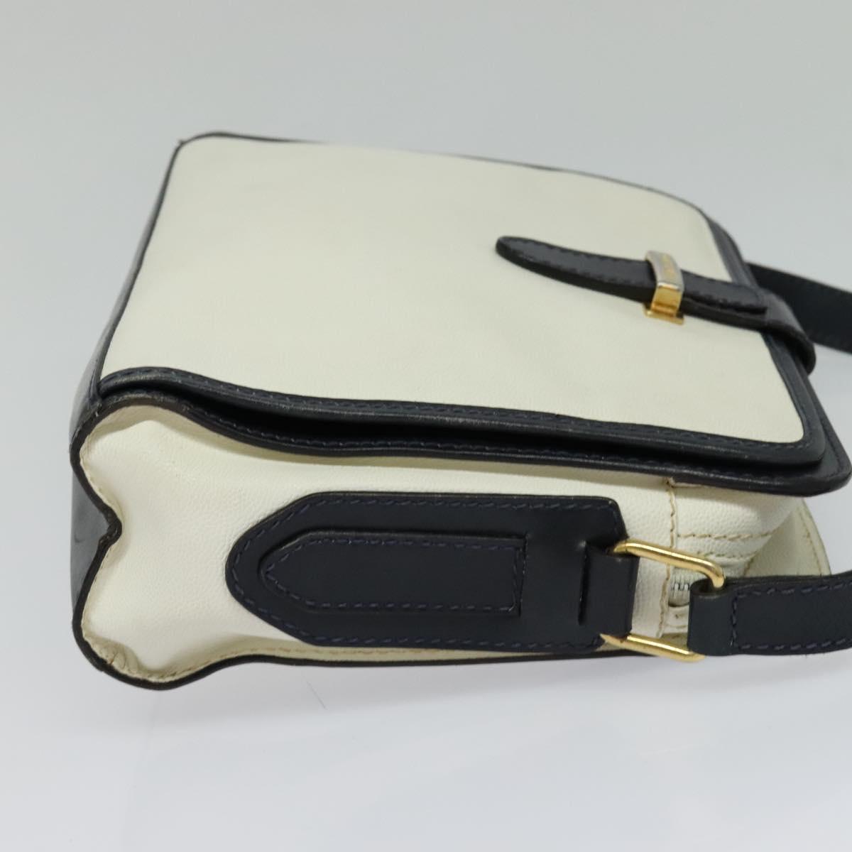CELINE Shoulder Bag Leather White Auth BA829