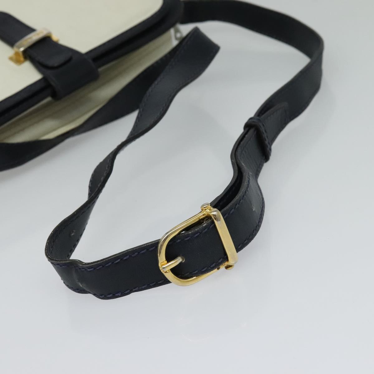 CELINE Shoulder Bag Leather White Auth BA829