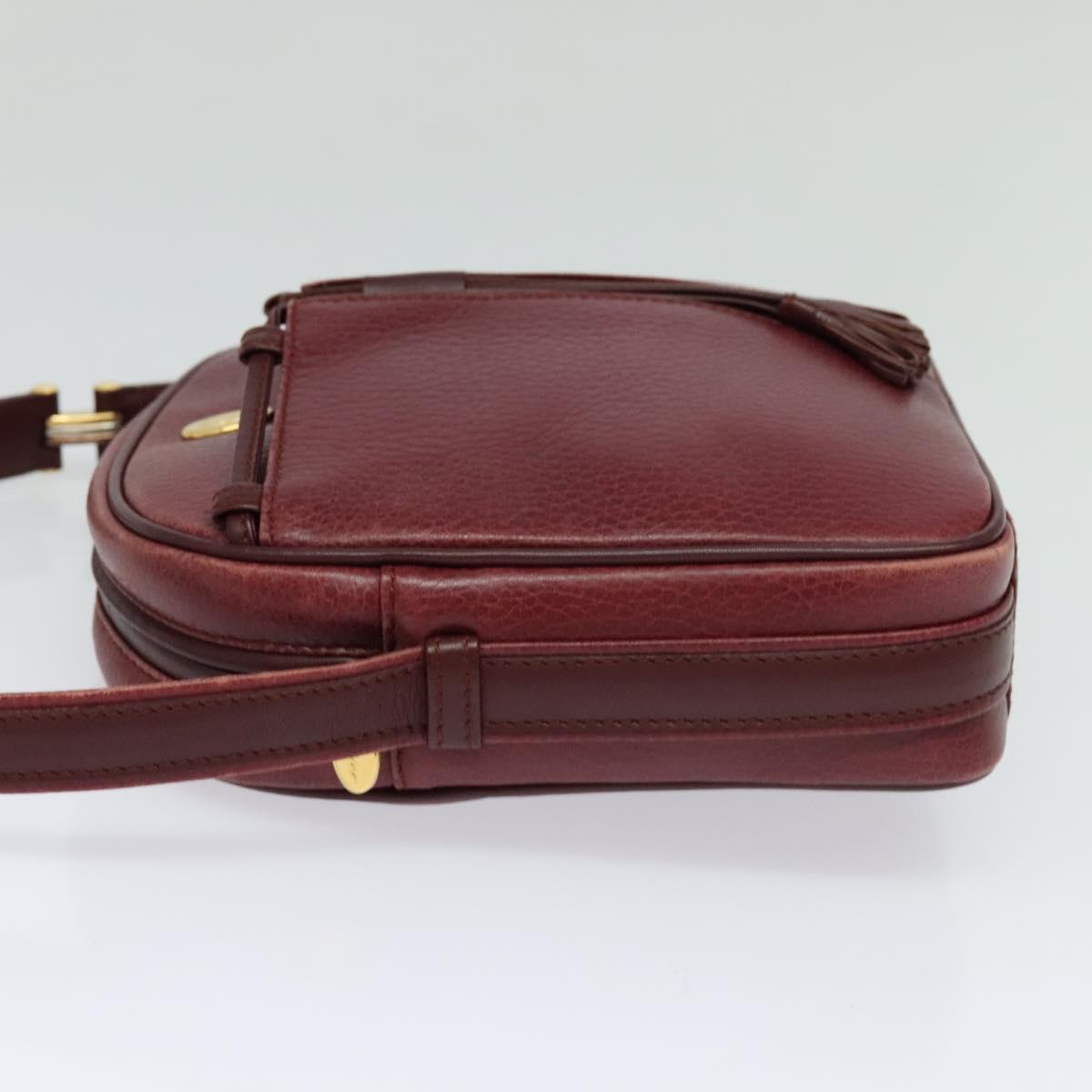CARTIER Must Line Shoulder Bag Leather Wine Red Auth BA833