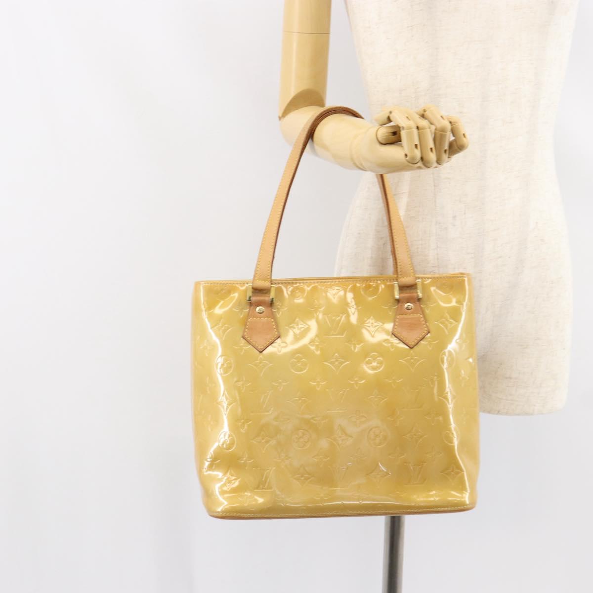 LOUIS VUITTON Monogram Vernis Houston Hand Bag Beige M91004 LV Auth BA8339
