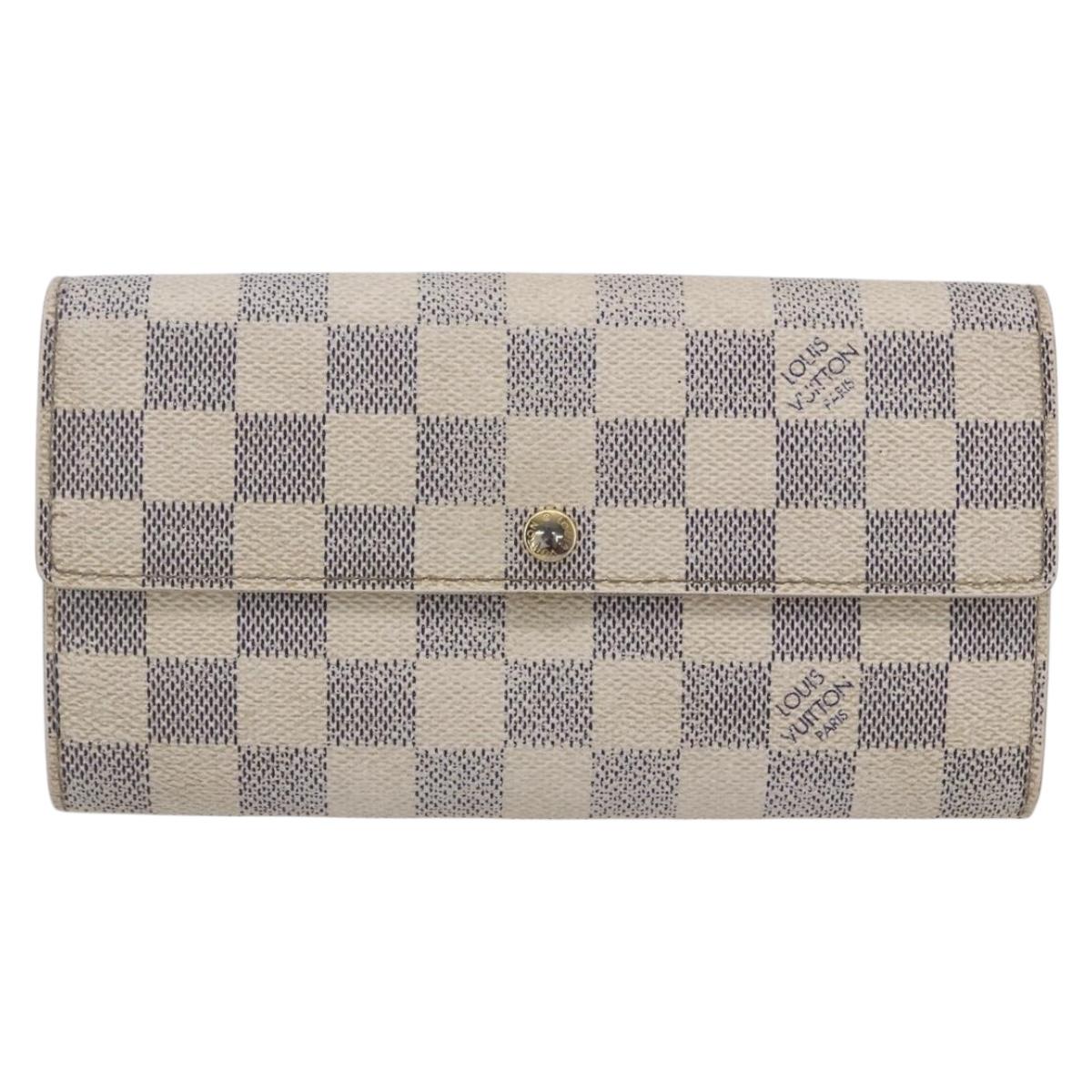 LOUIS VUITTON Damier Azur Portefeuille Sarah Long Wallet N61735 LV Auth BA8380