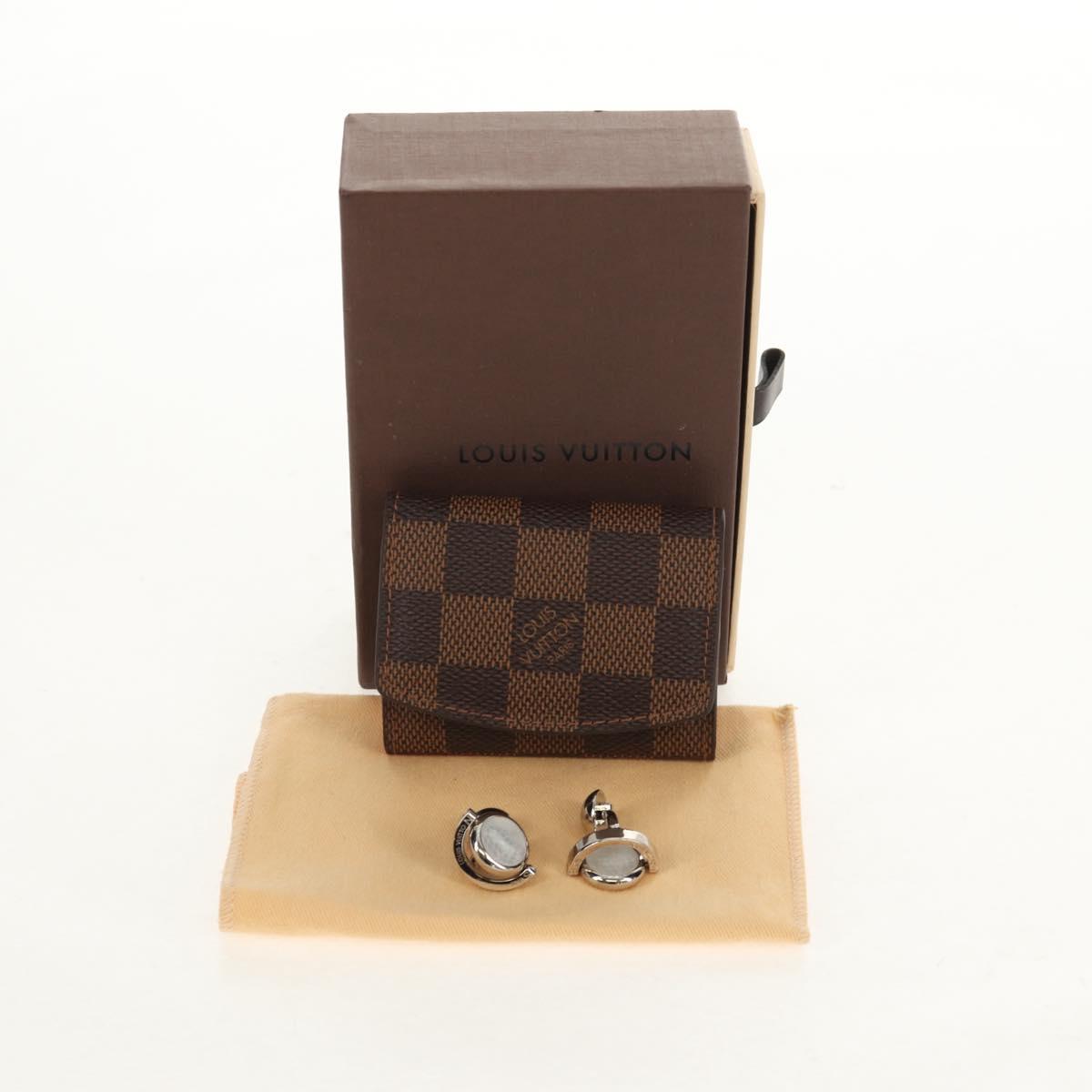 LOUIS VUITTON Damier Ebene Cuff Case Set Cuffs Silver LV Auth BA8383V