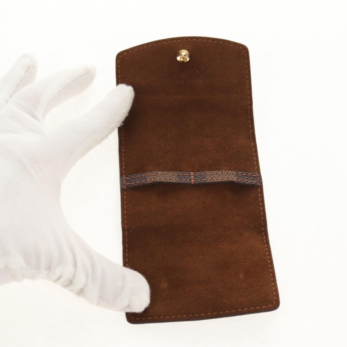 LOUIS VUITTON Damier Ebene Cuff Case Set Cuffs Silver LV Auth BA8383V