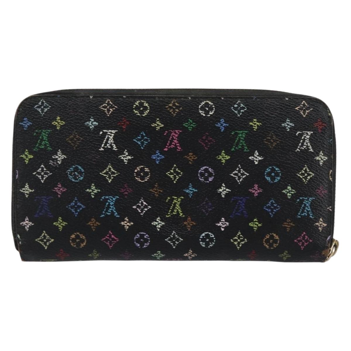 LOUIS VUITTON Monogram Multicolor Zippy Wallet Black M60243 LV Auth BA8385
