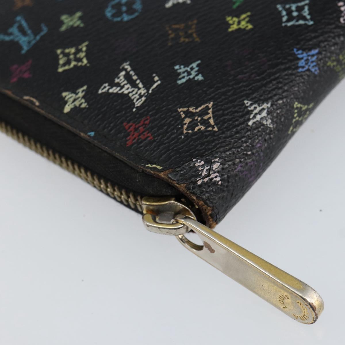 LOUIS VUITTON Monogram Multicolor Zippy Wallet Black M60243 LV Auth BA8385
