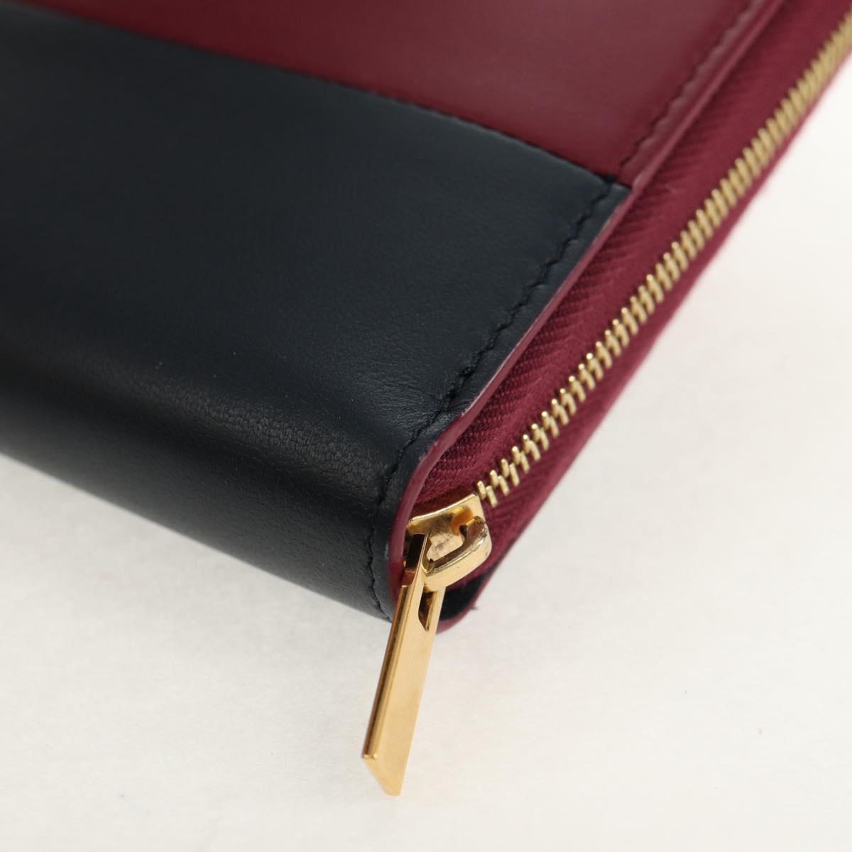 CELINE Long Wallet Leather Bordeaux Gold Auth BA8387V