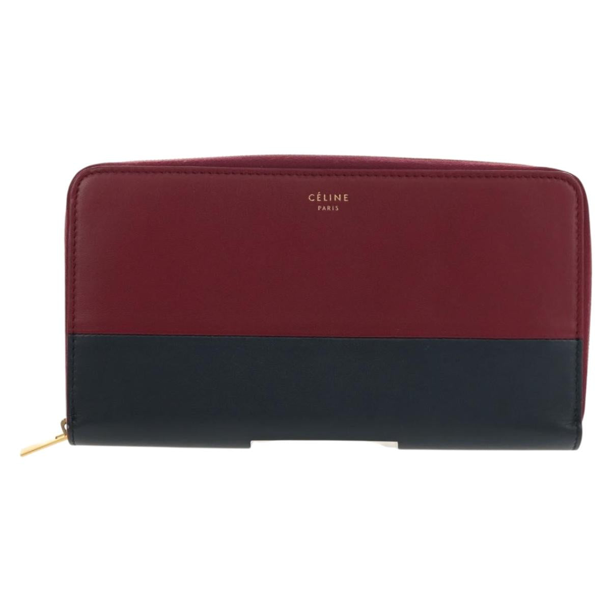 CELINE Long Wallet Leather Bordeaux Gold Auth BA8387V