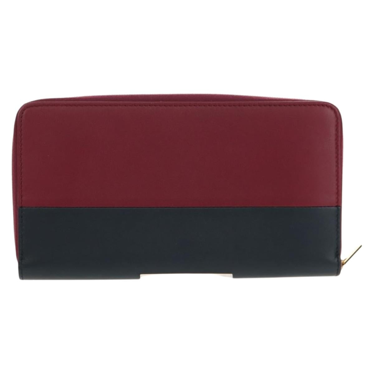 CELINE Long Wallet Leather Bordeaux Gold Auth BA8387V