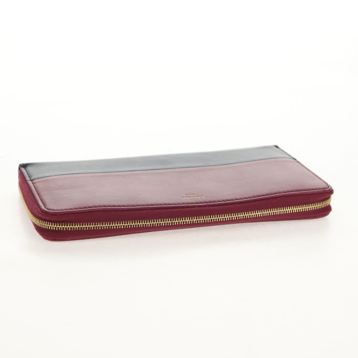 CELINE Long Wallet Leather Bordeaux Gold Auth BA8387V