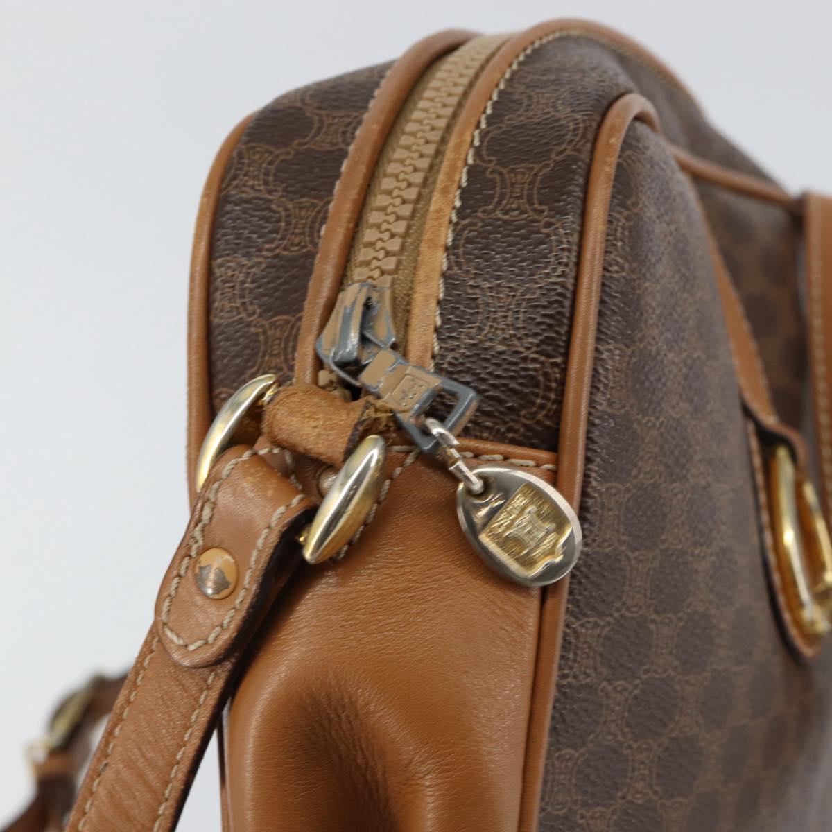 CELINE Macadam Canvas Shoulder Bag PVC Leather Brown Gold Auth BA8388