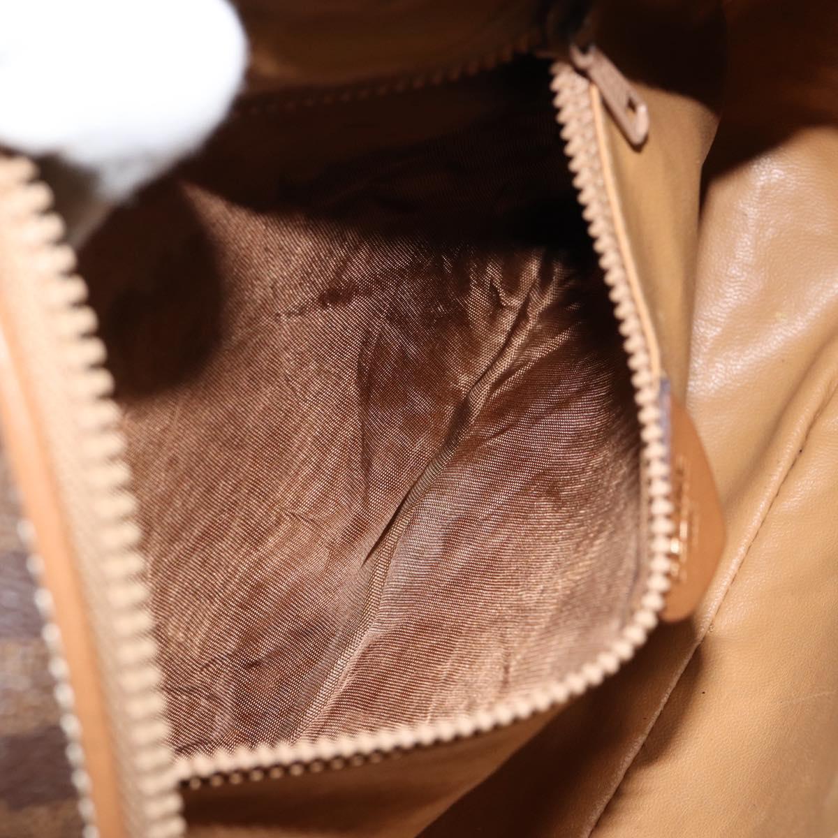 CELINE Macadam Canvas Shoulder Bag PVC Leather Brown Gold Auth BA8388