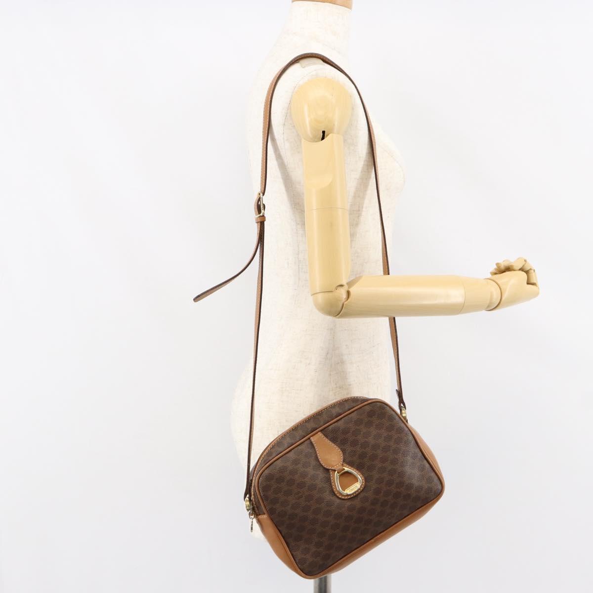 CELINE Macadam Canvas Shoulder Bag PVC Leather Brown Gold Auth BA8388