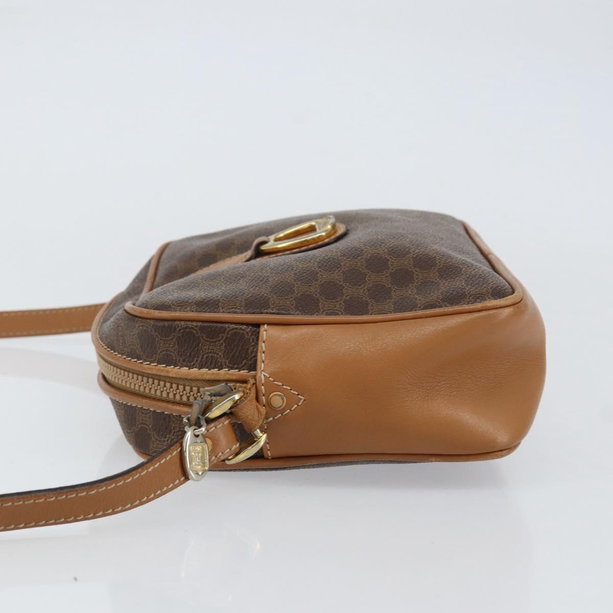 CELINE Macadam Canvas Shoulder Bag PVC Leather Brown Gold Auth BA8388