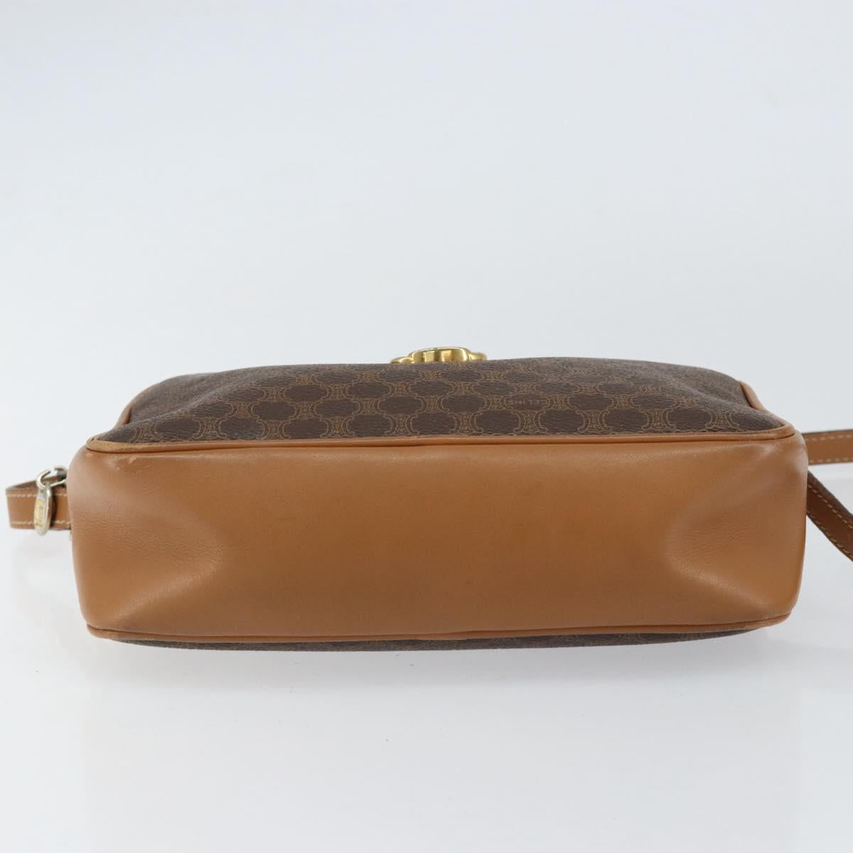 CELINE Macadam Canvas Shoulder Bag PVC Leather Brown Gold Auth BA8388