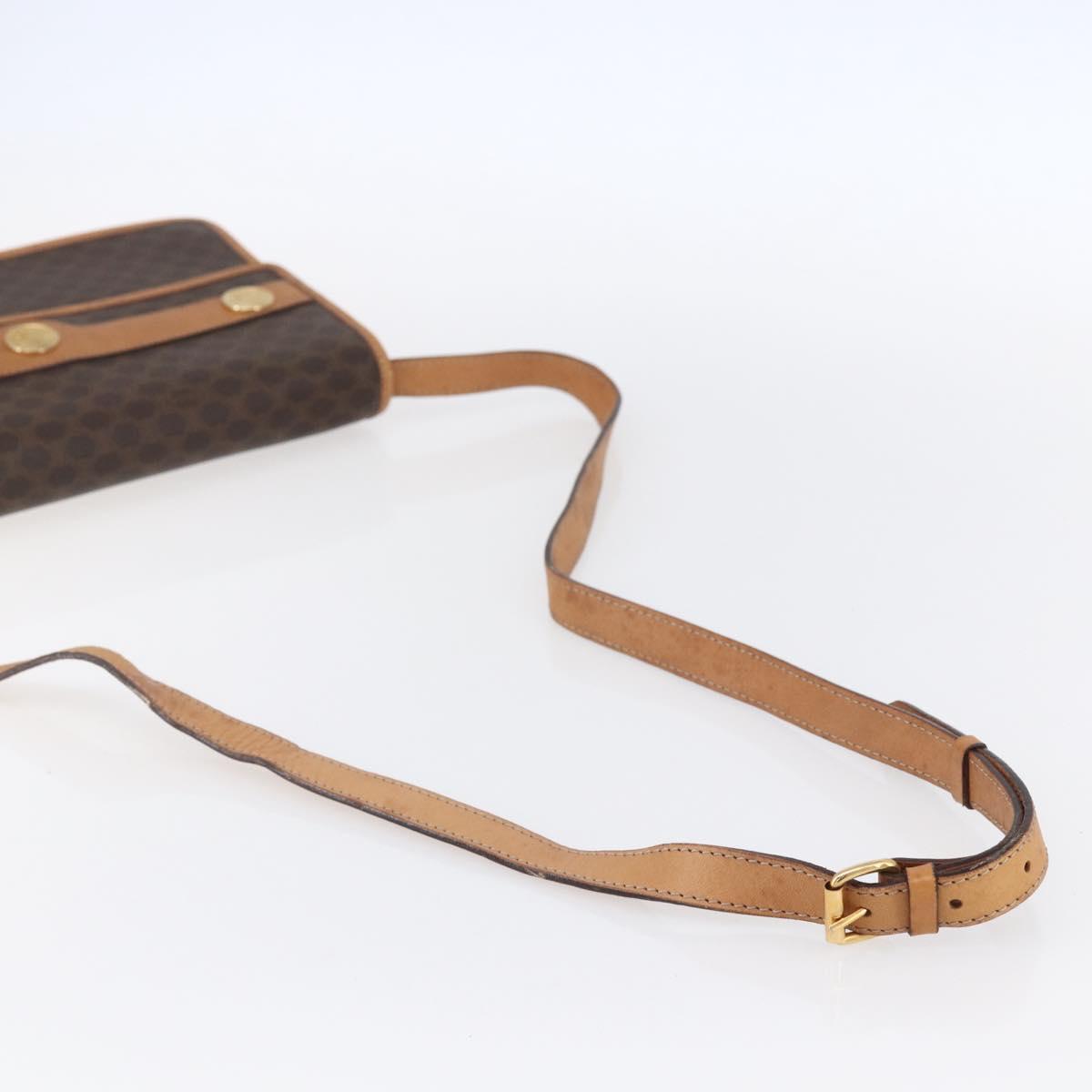 CELINE Macadam Canvas Shoulder Bag PVC Leather Brown Gold Auth BA8389