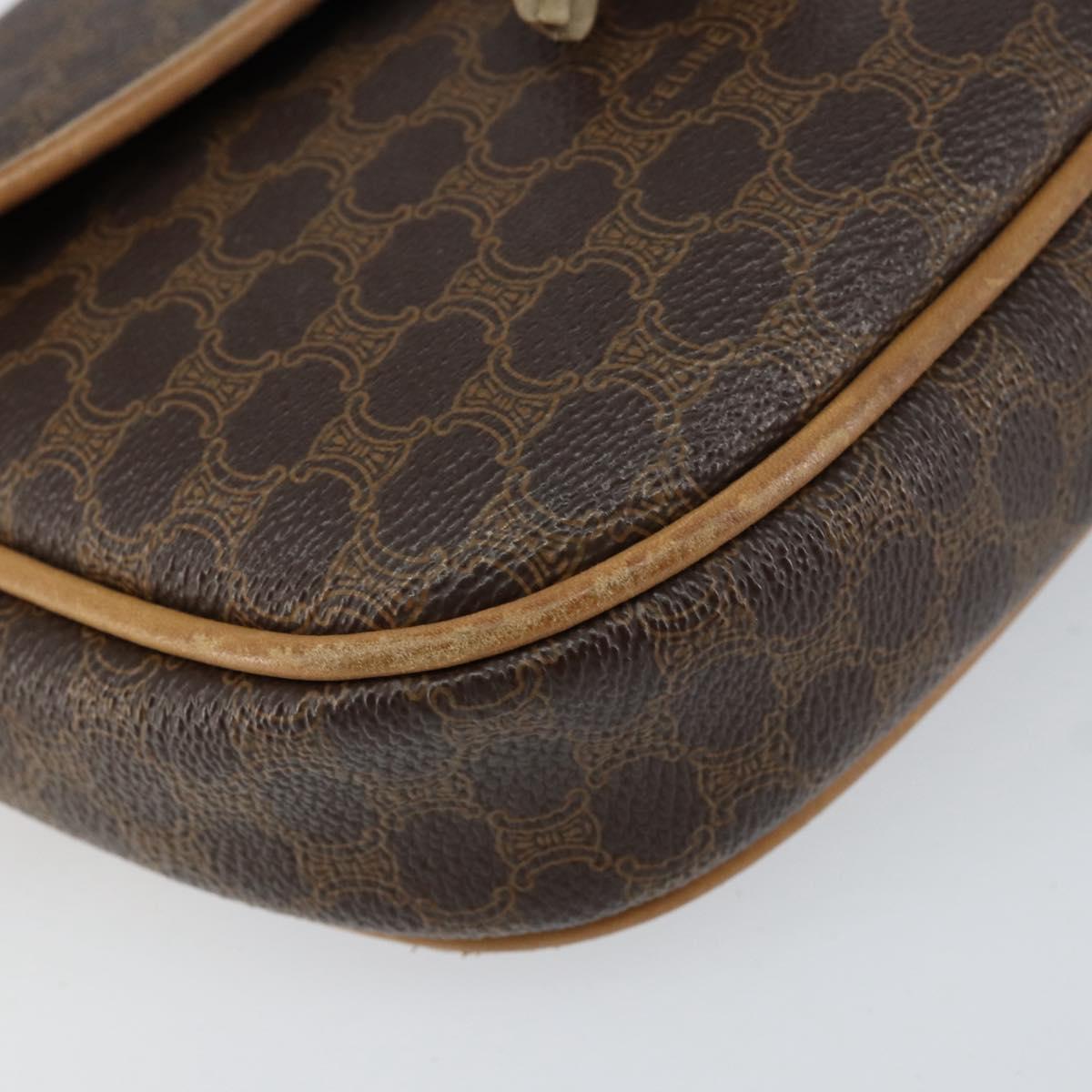 CELINE Macadam Canvas Shoulder Bag PVC Leather Brown Gold Auth BA8390