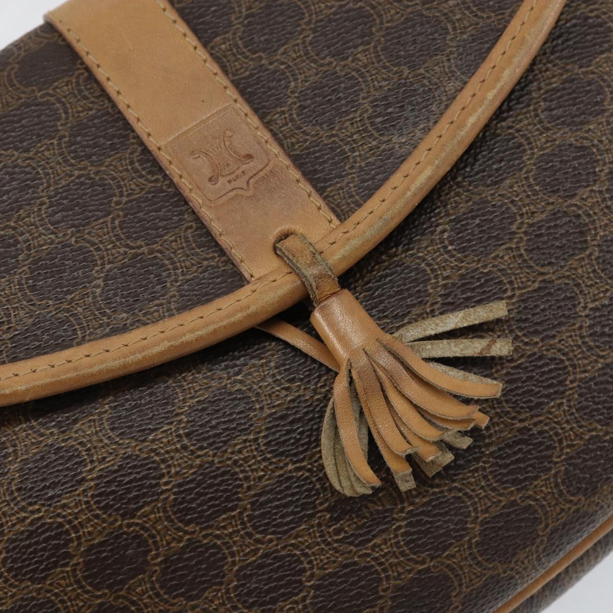 CELINE Macadam Canvas Shoulder Bag PVC Leather Brown Gold Auth BA8390