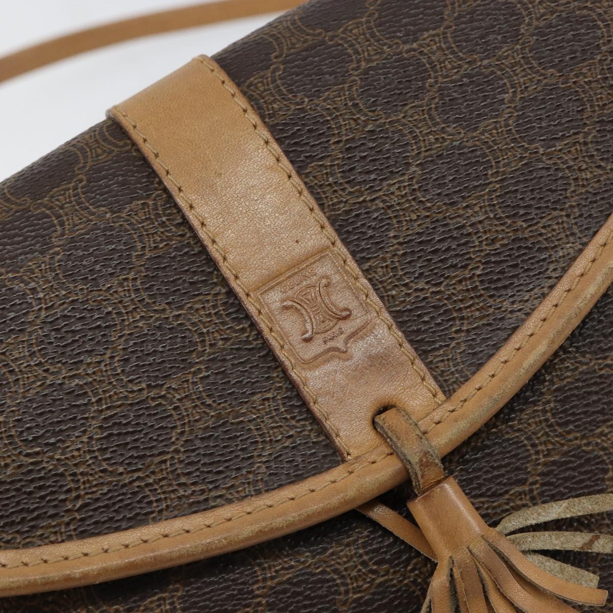 CELINE Macadam Canvas Shoulder Bag PVC Leather Brown Gold Auth BA8390