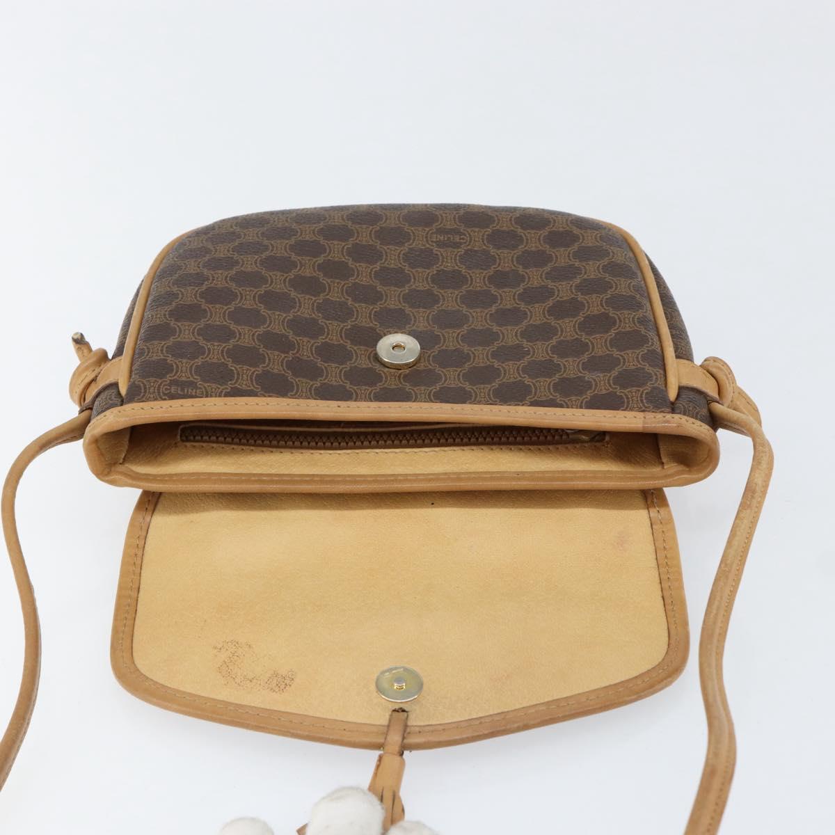 CELINE Macadam Canvas Shoulder Bag PVC Leather Brown Gold Auth BA8390