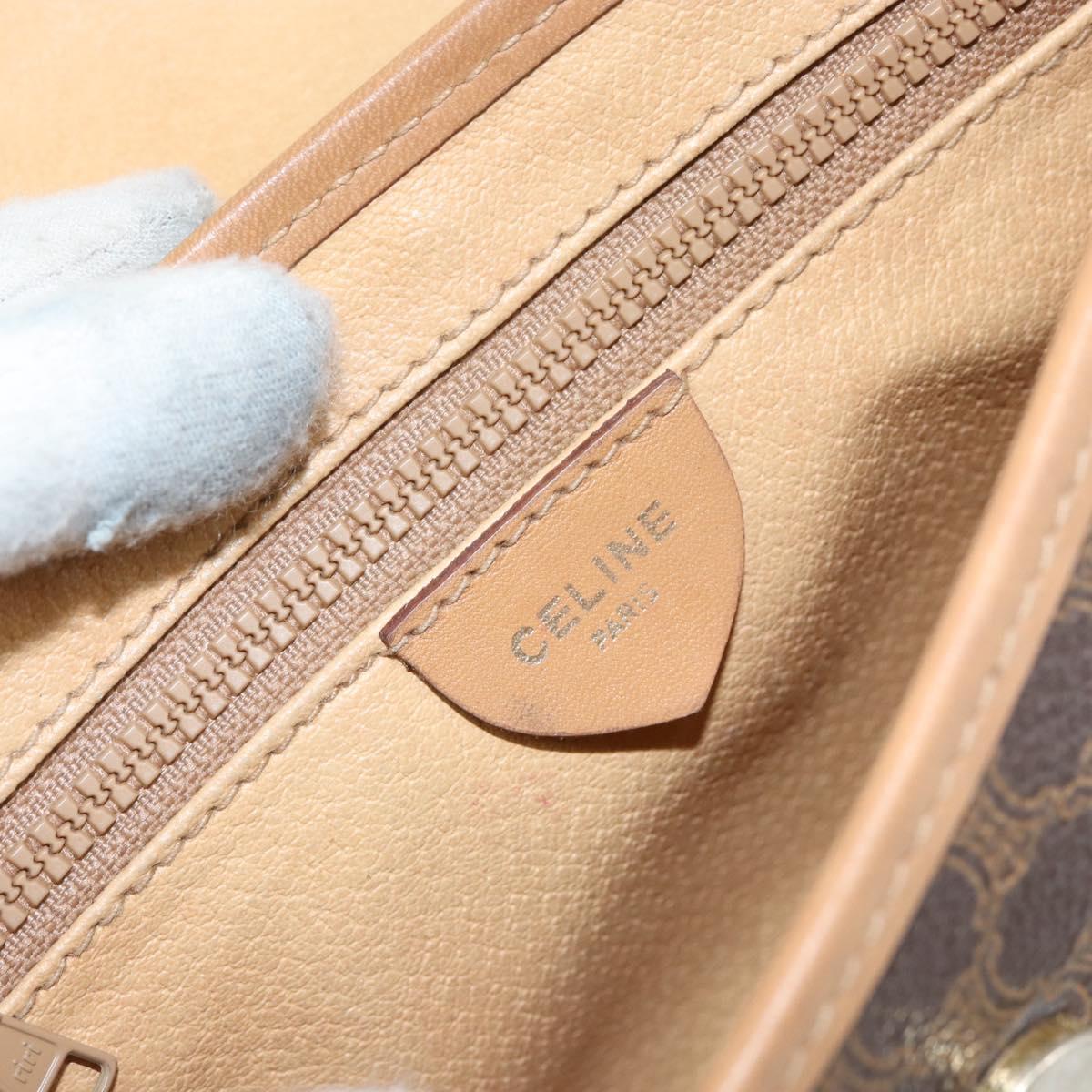 CELINE Macadam Canvas Shoulder Bag PVC Leather Brown Gold Auth BA8390