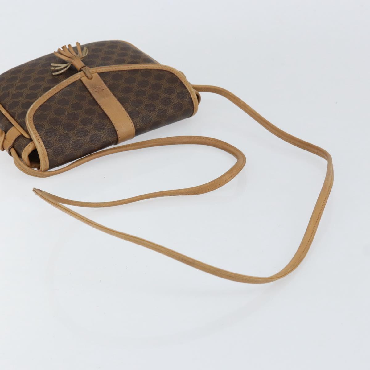 CELINE Macadam Canvas Shoulder Bag PVC Leather Brown Gold Auth BA8390