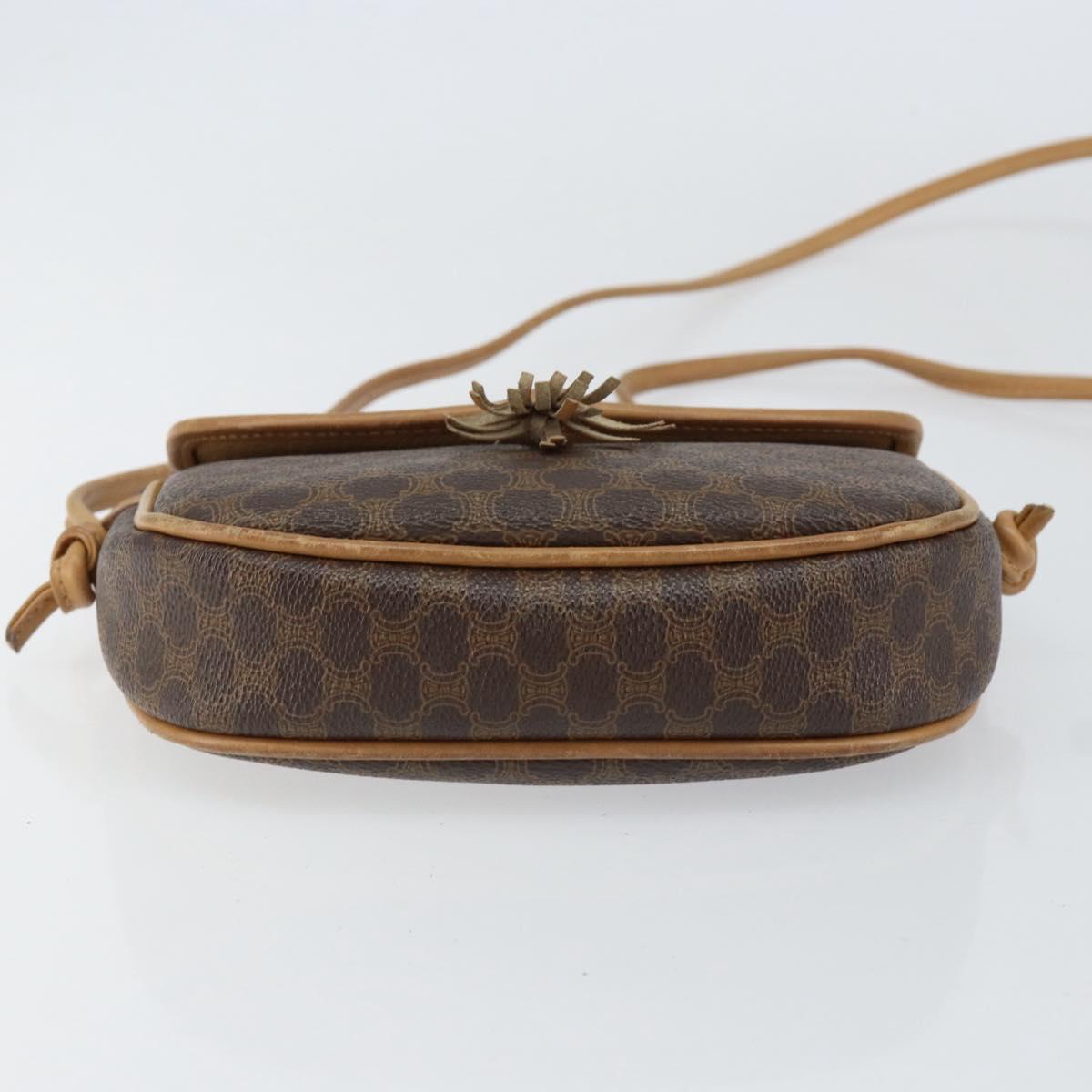 CELINE Macadam Canvas Shoulder Bag PVC Leather Brown Gold Auth BA8390