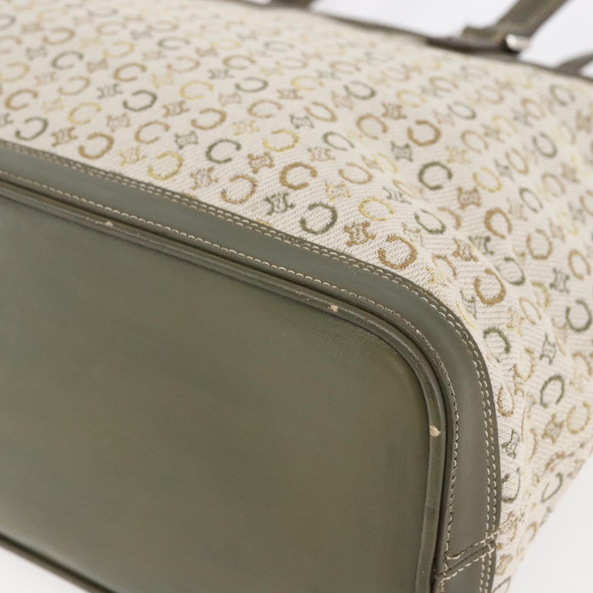 CELINE C Macadam Canvas Tote Bag Green Silver Auth BA8391