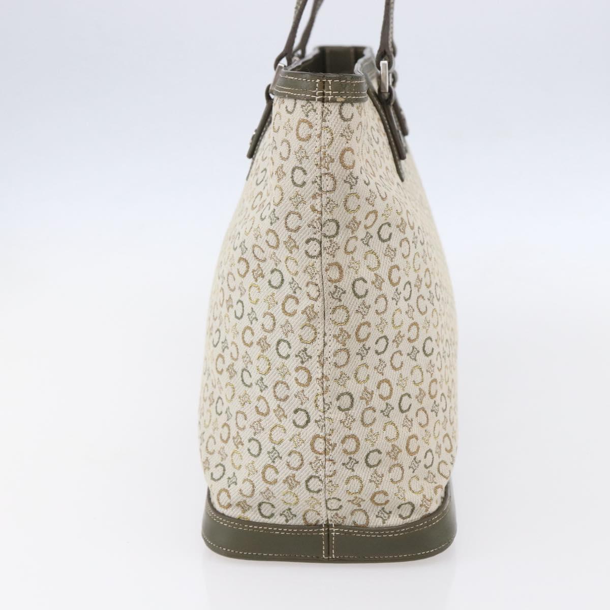 CELINE C Macadam Canvas Tote Bag Green Silver Auth BA8391