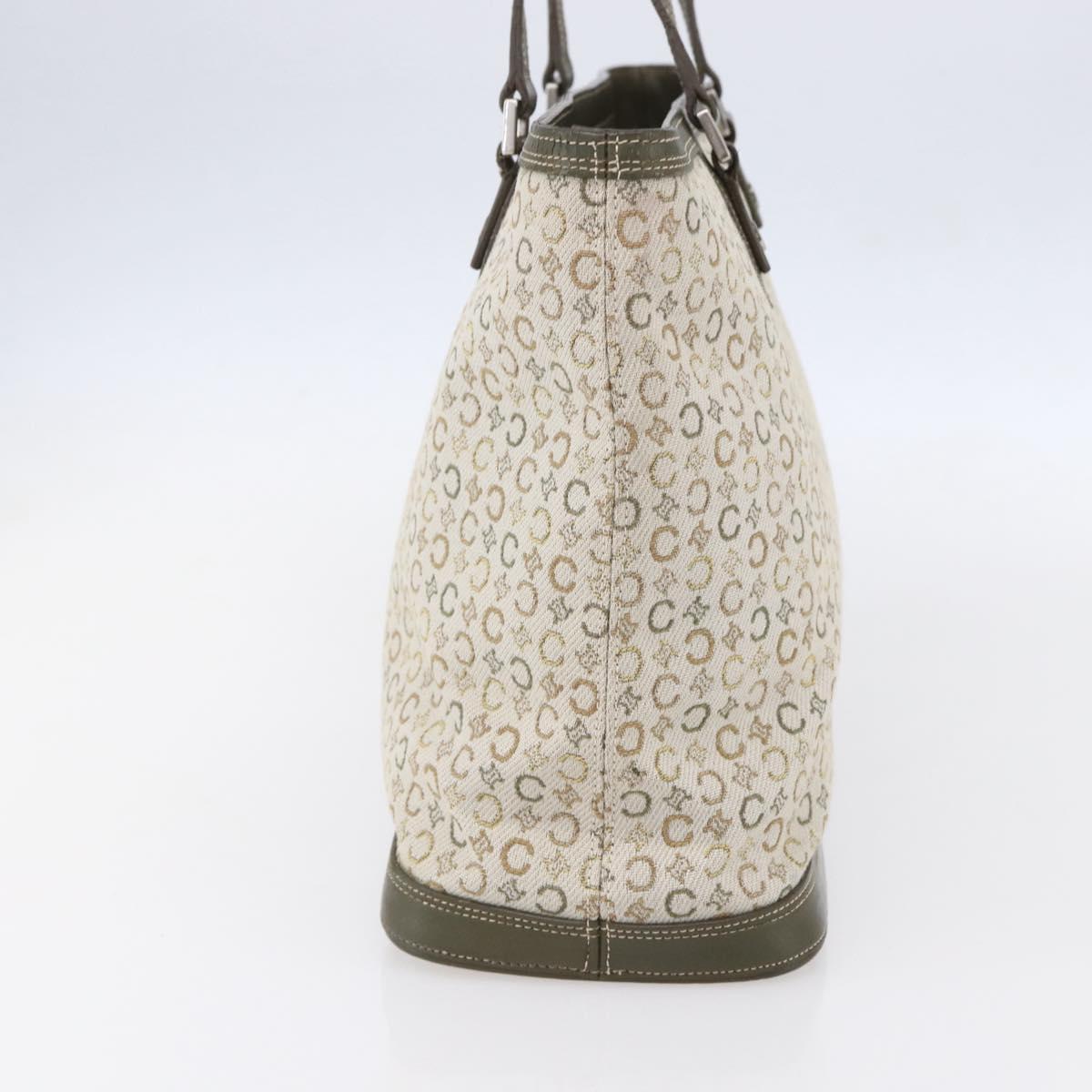 CELINE C Macadam Canvas Tote Bag Green Silver Auth BA8391