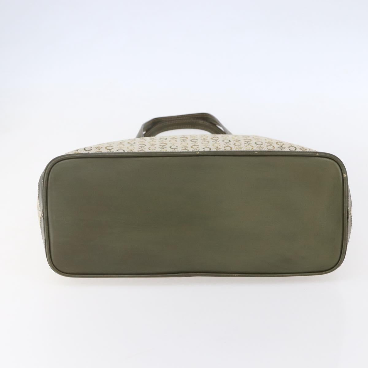 CELINE C Macadam Canvas Tote Bag Green Silver Auth BA8391