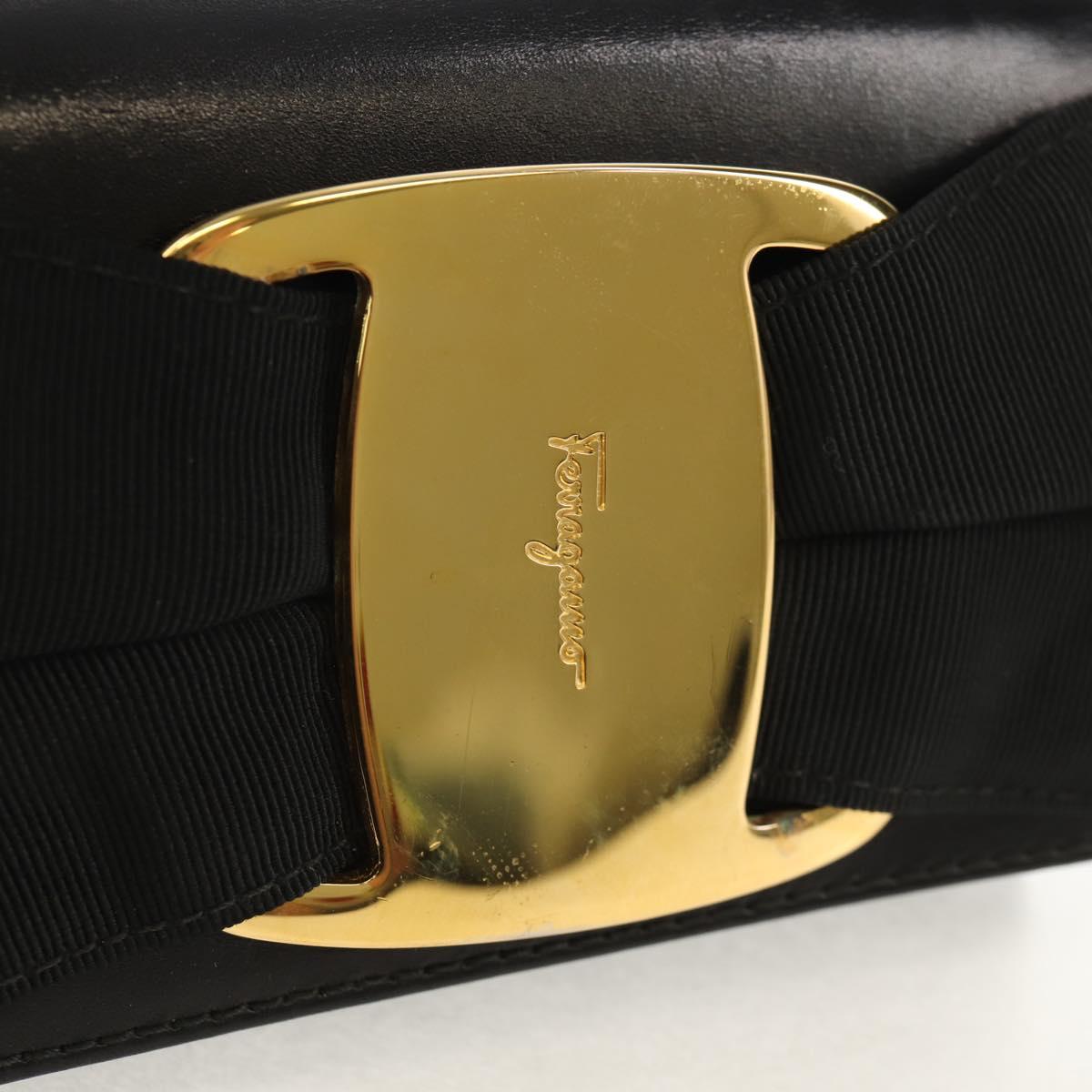 Salvatore Ferragamo Vala Shoulder Bag Leather Black Gold Auth BA8393V