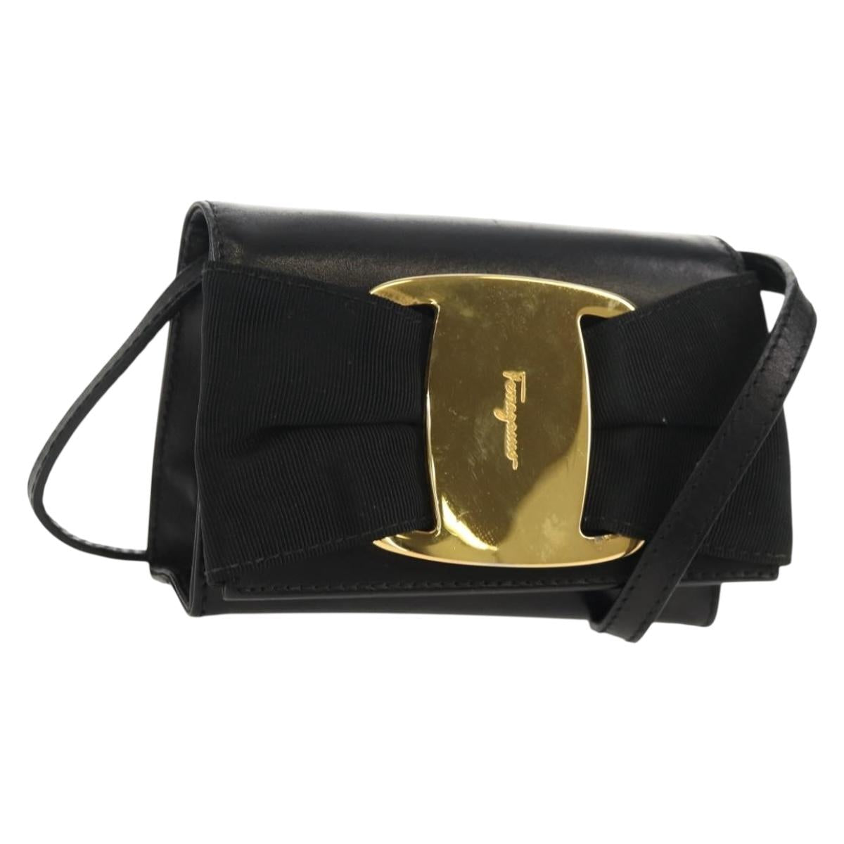 Salvatore Ferragamo Vala Shoulder Bag Leather Black Gold Auth BA8393V
