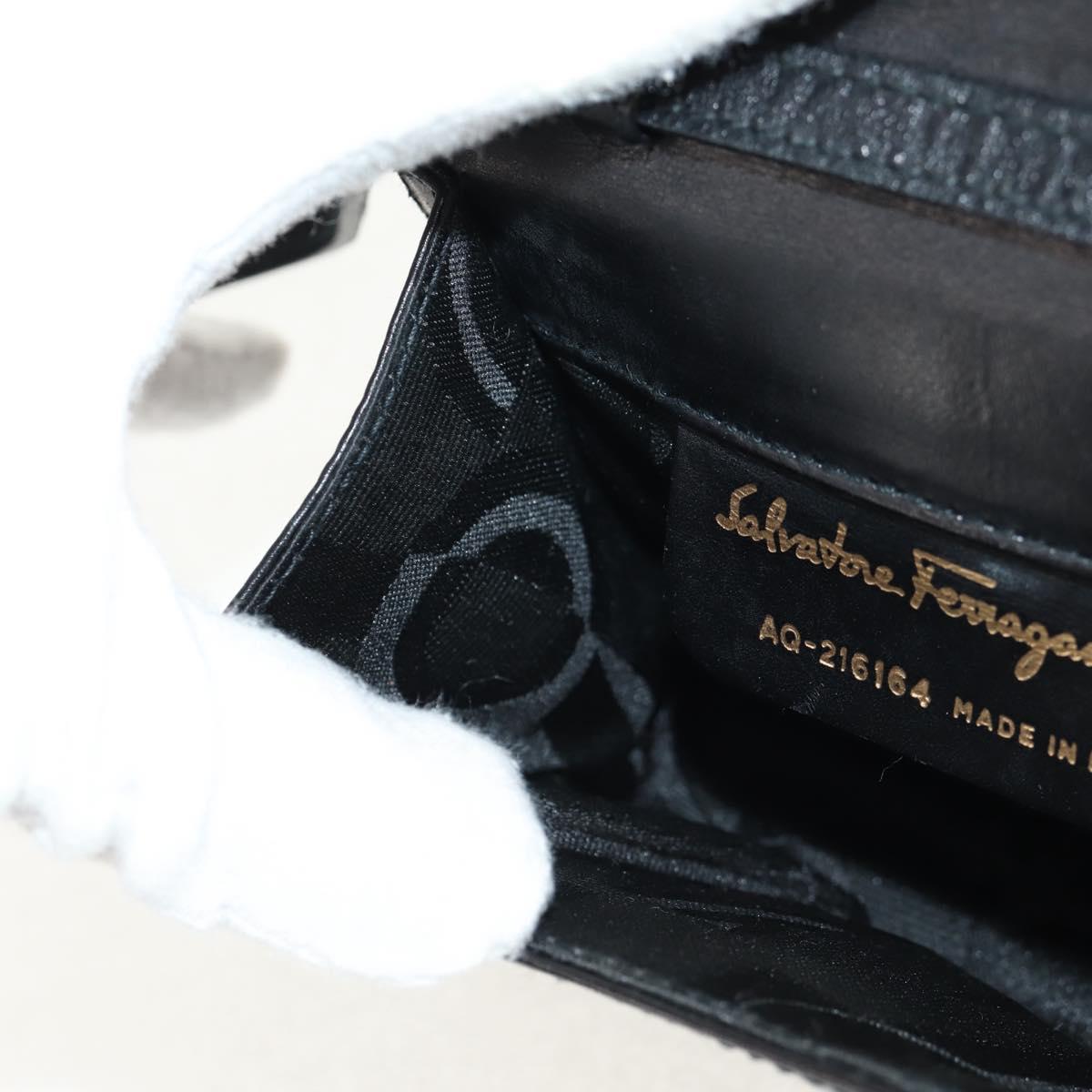 Salvatore Ferragamo Vala Shoulder Bag Leather Black Gold Auth BA8393V