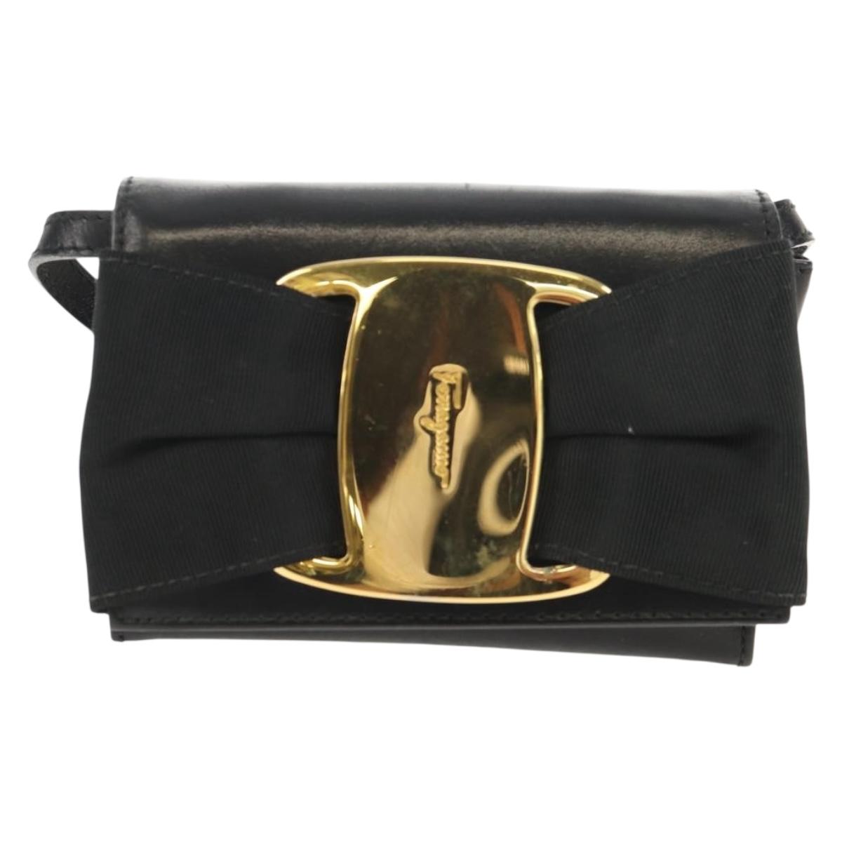 Salvatore Ferragamo Vala Shoulder Bag Leather Black Gold Auth BA8393V