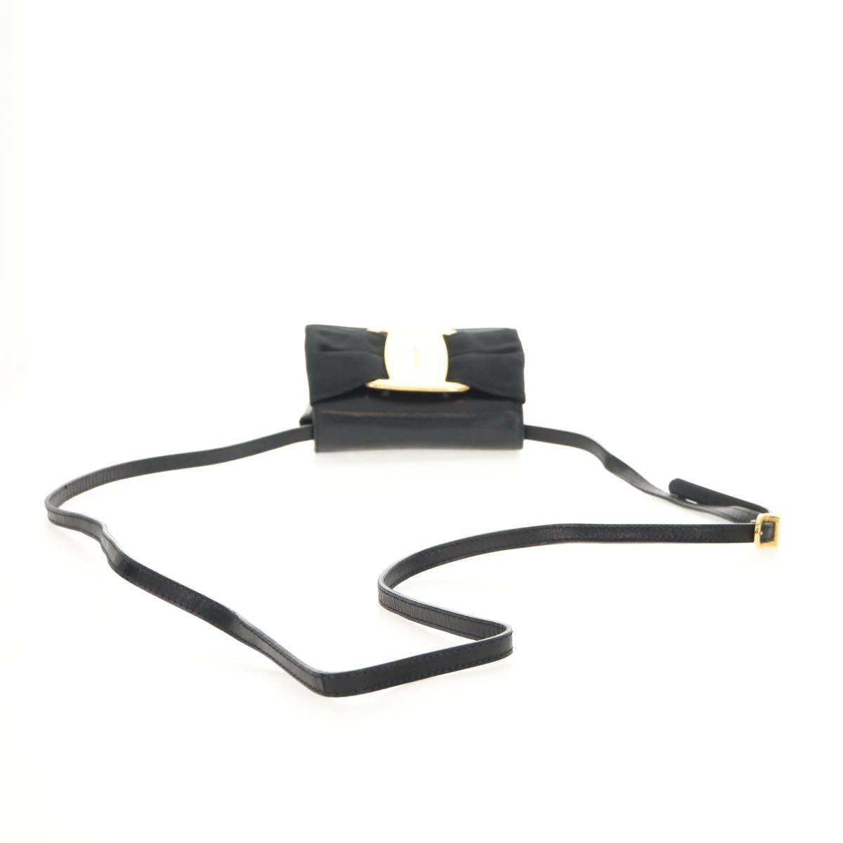 Salvatore Ferragamo Vala Shoulder Bag Leather Black Gold Auth BA8393V