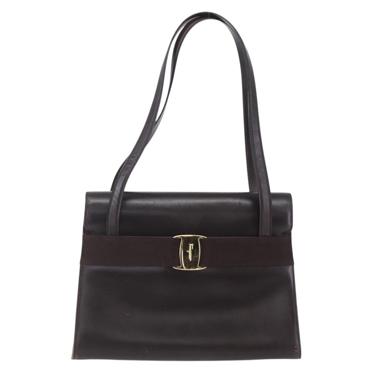 Salvatore Ferragamo Vala Tote Bag Leather Brown Gold Auth BA8394