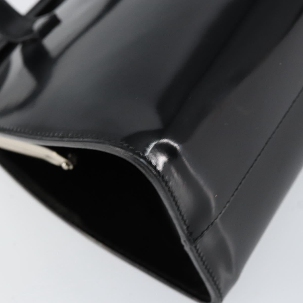 Salvatore Ferragamo Tote Bag Enamel Black Silver Auth BA8395