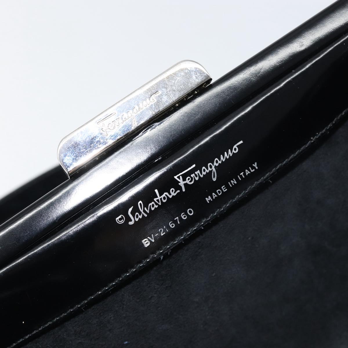 Salvatore Ferragamo Tote Bag Enamel Black Silver Auth BA8395
