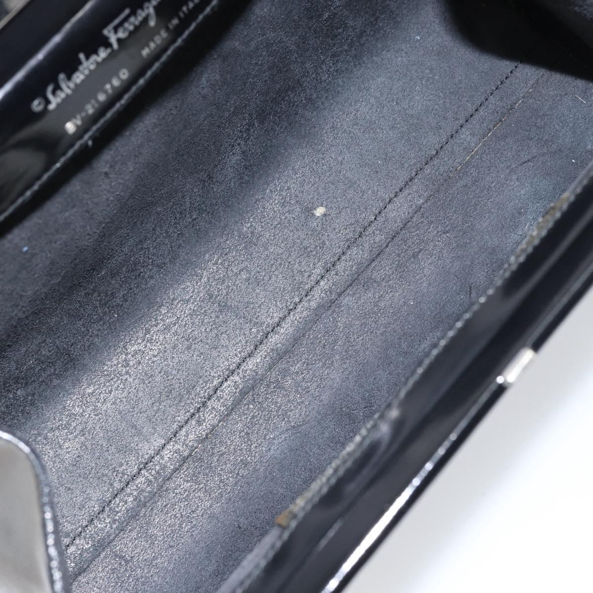 Salvatore Ferragamo Tote Bag Enamel Black Silver Auth BA8395