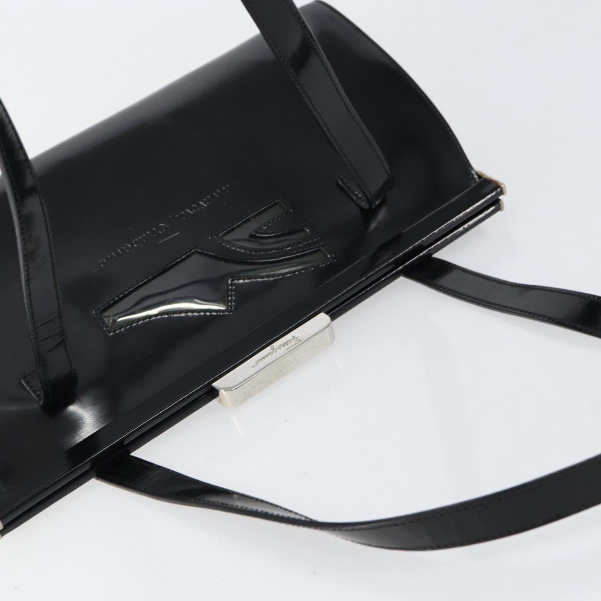 Salvatore Ferragamo Tote Bag Enamel Black Silver Auth BA8395
