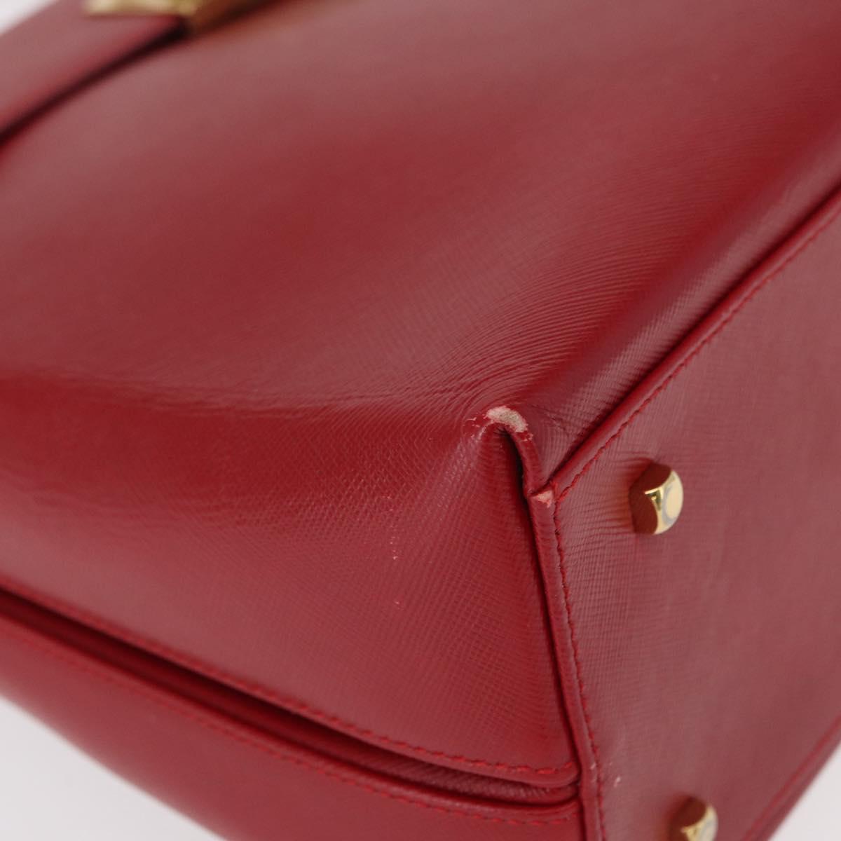 Salvatore Ferragamo Gancini Hand Bag Leather 2way Red Gold Auth BA8396