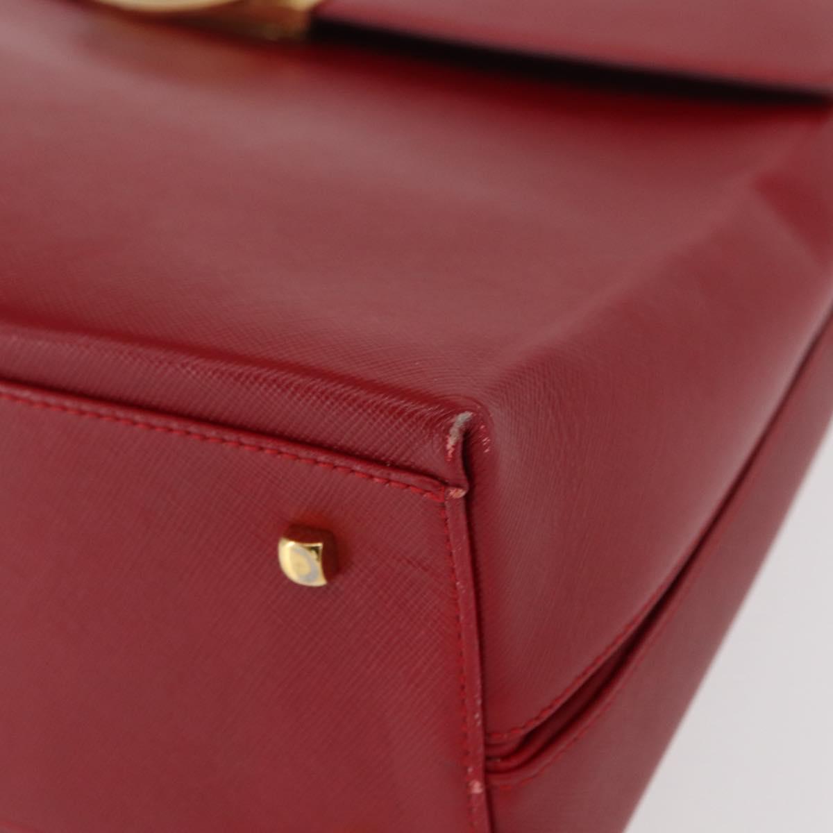 Salvatore Ferragamo Gancini Hand Bag Leather 2way Red Gold Auth BA8396