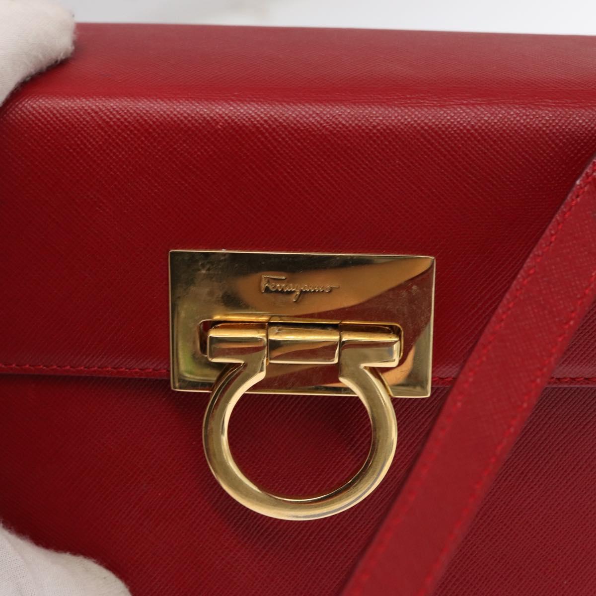 Salvatore Ferragamo Gancini Hand Bag Leather 2way Red Gold Auth BA8396