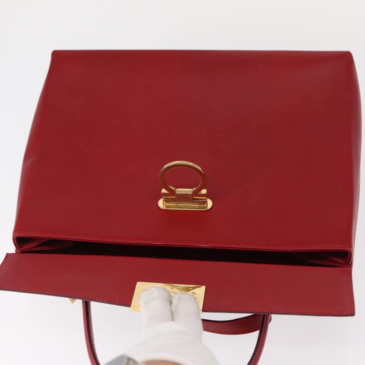 Salvatore Ferragamo Gancini Hand Bag Leather 2way Red Gold Auth BA8396