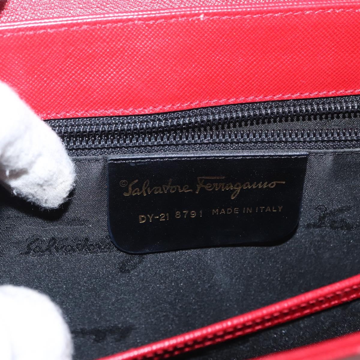 Salvatore Ferragamo Gancini Hand Bag Leather 2way Red Gold Auth BA8396