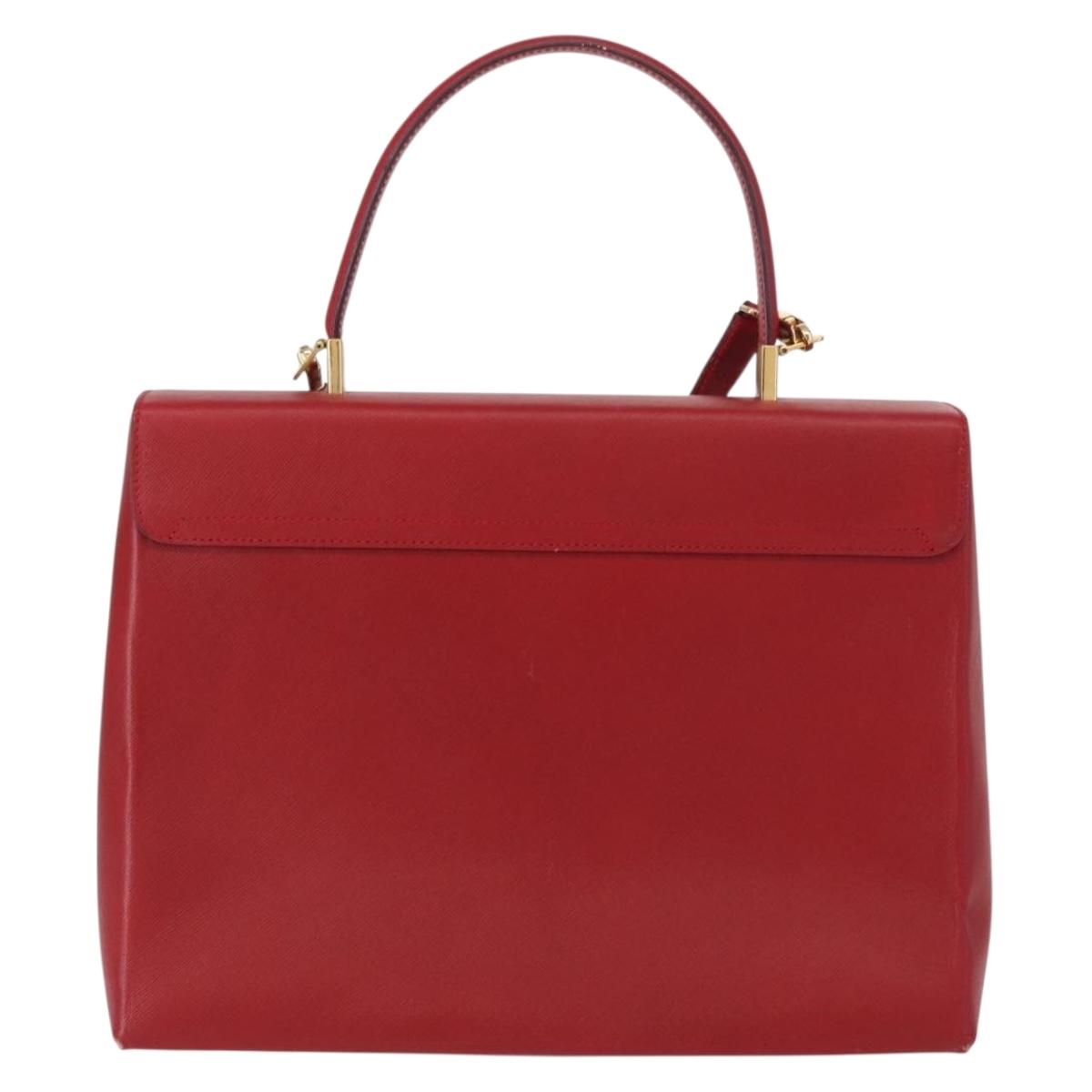 Salvatore Ferragamo Gancini Hand Bag Leather 2way Red Gold Auth BA8396