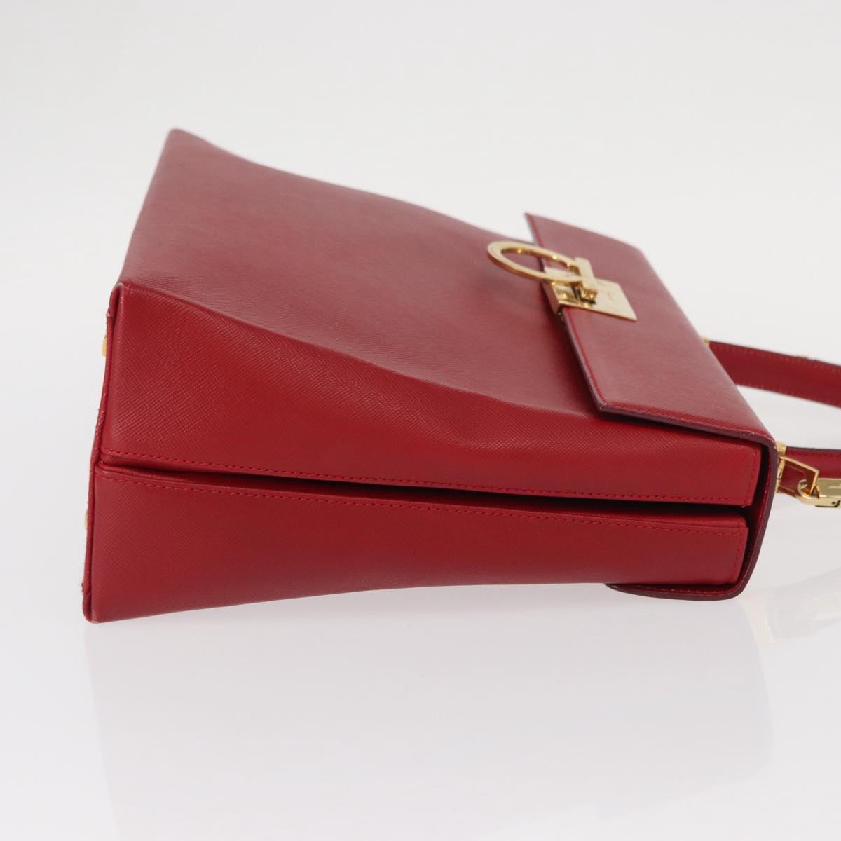 Salvatore Ferragamo Gancini Hand Bag Leather 2way Red Gold Auth BA8396